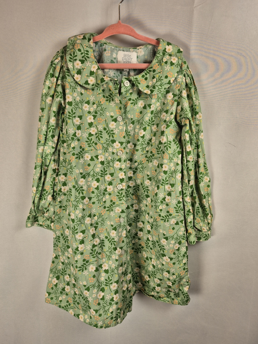 Little Paper Kids Green Floral Collar Dress 100% Cotton Size 7